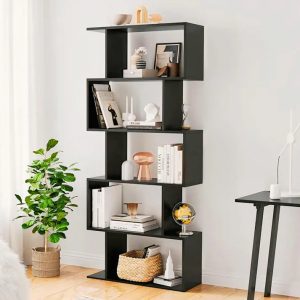 Bookshelf 5-Tier Wooden S-Shaped Bookcase