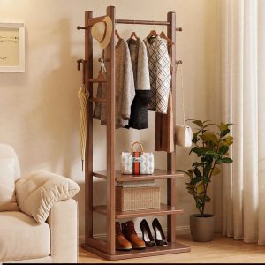 Premium Wooden Multi-Layer Alna | 3 Shelves & 6-Side Hooks
